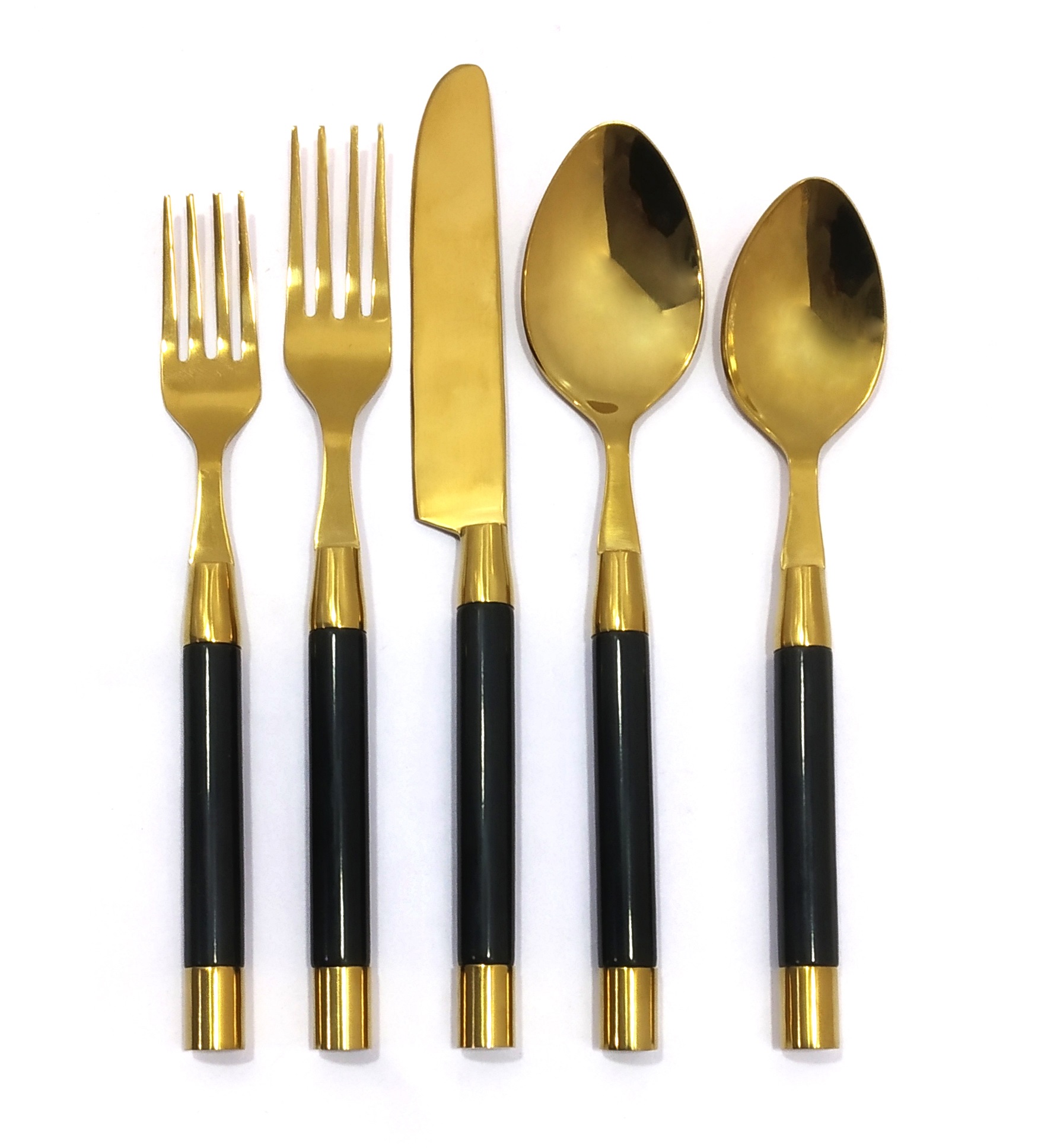 Gold Flatware Set With Black Resin Handle