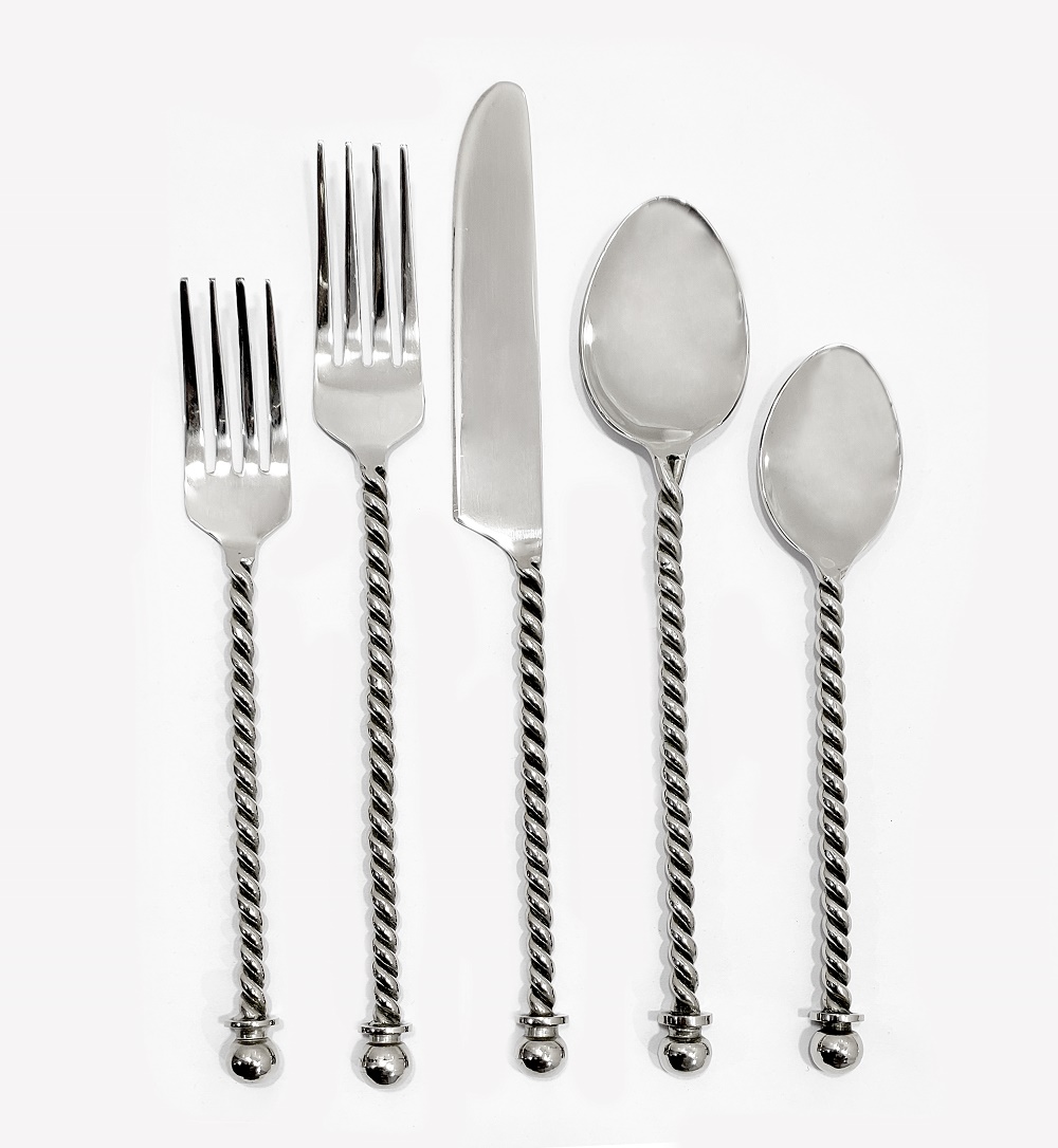 Shiny Silver Flatware With Twisted Wire Handle