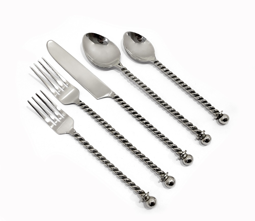 Shiny Silver Flatware With Twisted Wire Handle