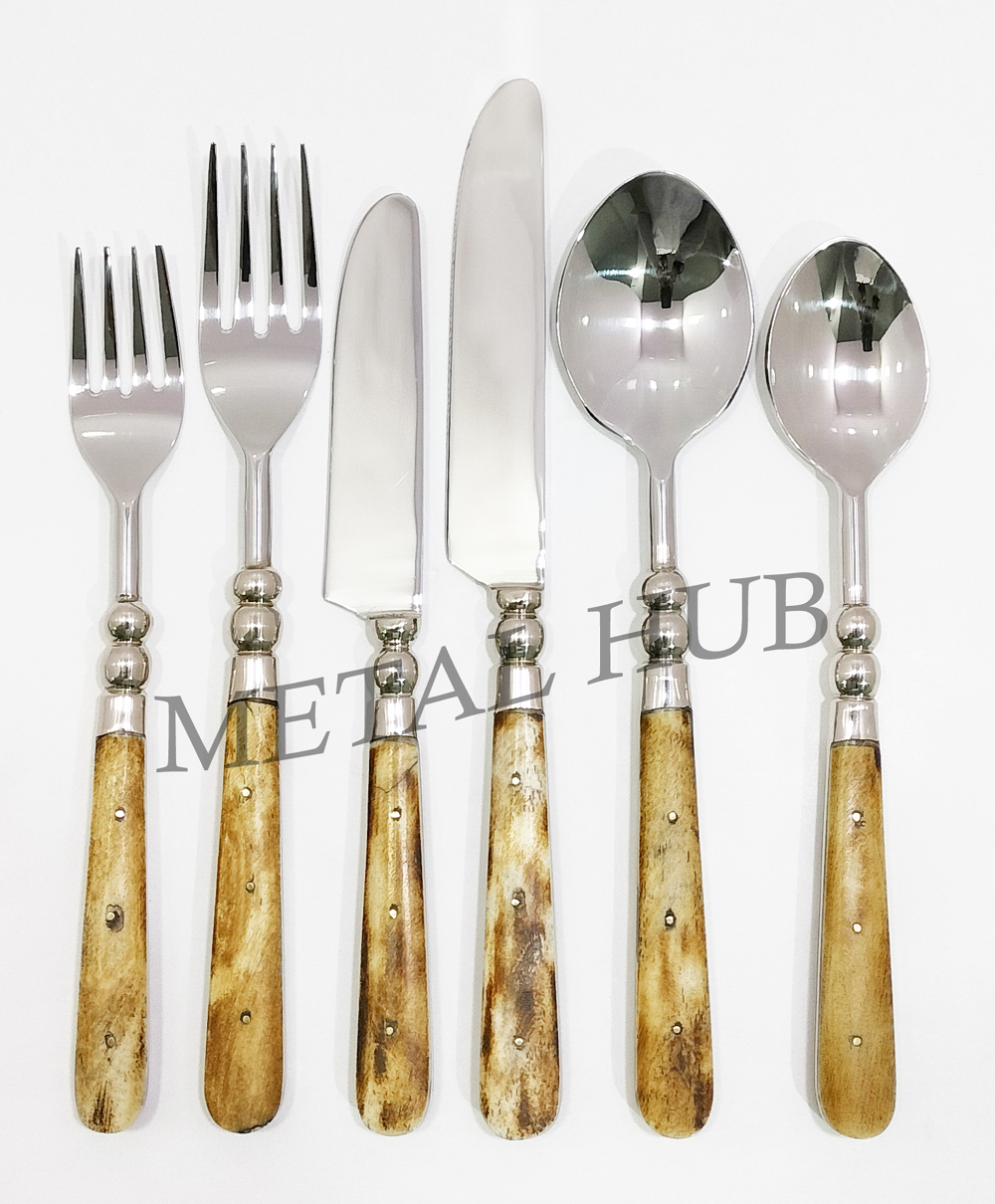 Antique Brown Bone Inlay Flatware