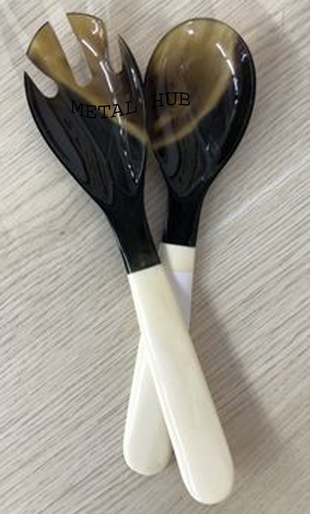 Horn Serving Set With White Handle